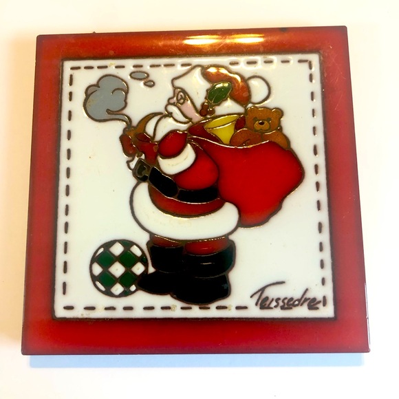 Vintage Hand Painted Ceramic Santa Tile Trivet by artist Cleo Teissedre - Picture 1 of 5